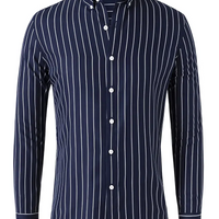 Navy Blue Plus Size Striped Shirt