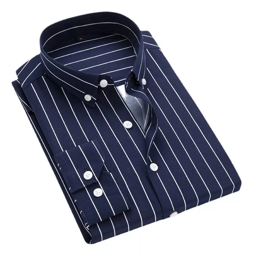 Navy Blue Plus Size Striped Shirt